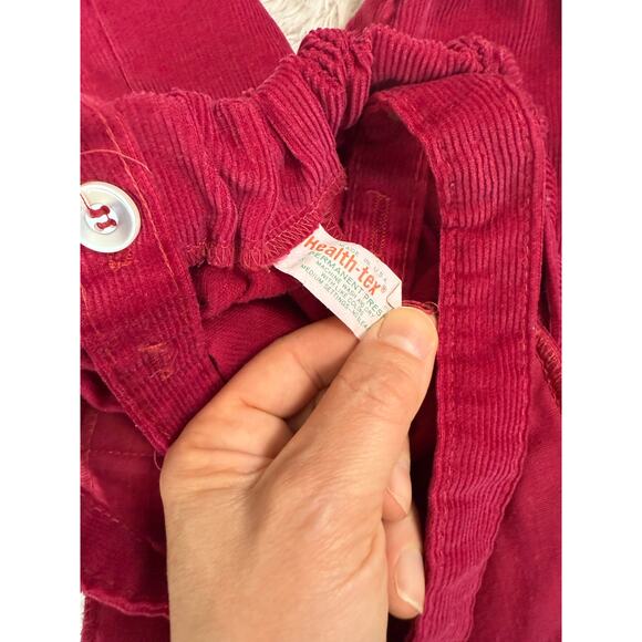 Vintage Healthtex Corduroy Overalls Toddler Girl 24mo Magenta Flower Embroidery - Picture 4 of 6